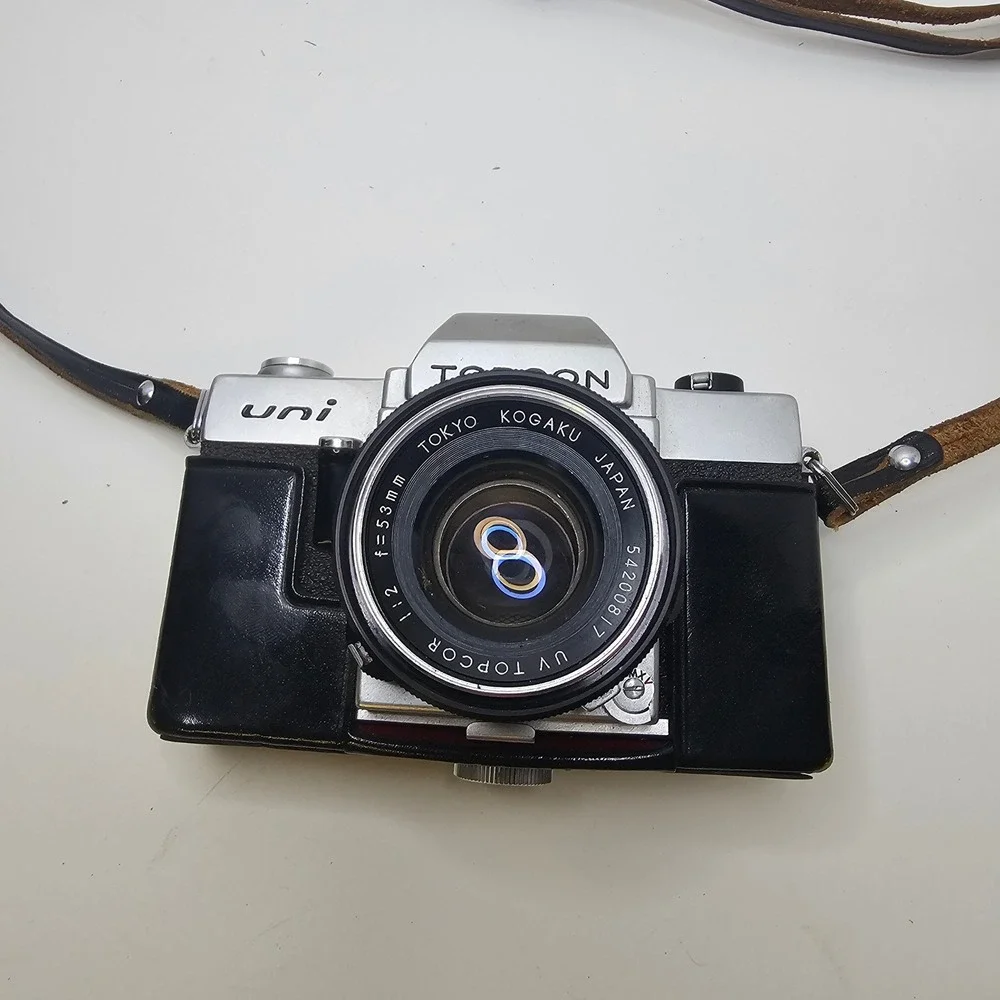 Vintage Topcon Uni 35mm SLR Camera with UV Topcor 53mm f2 Lens and Case Untested